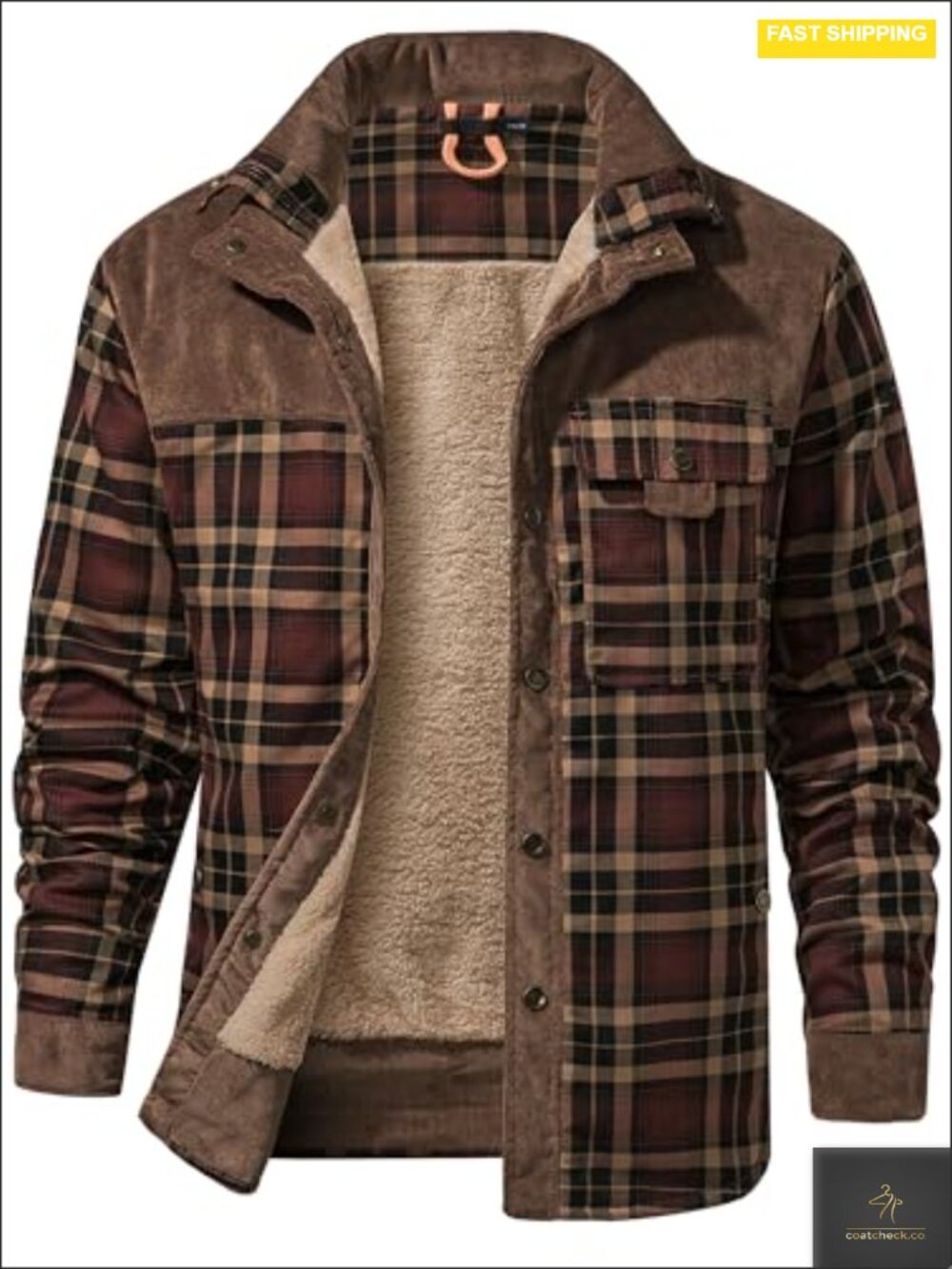 Men's Plaid Flannel Button Down Shirt Jacket, Quilted Lined, Warm Long Sleeve